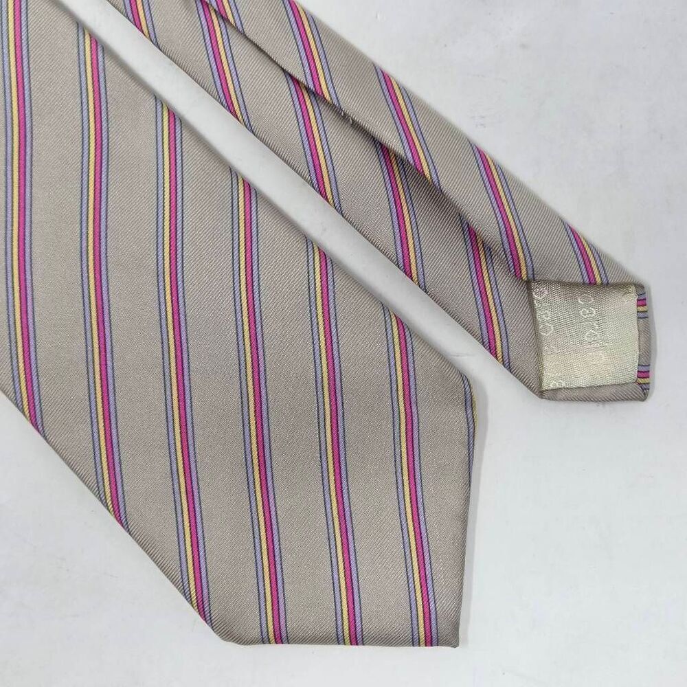 PIERRE CARDIN SILK TIE GRAY PINK PURPLE VINTAGE STRIPE SMOOTH 3.25" X 55"